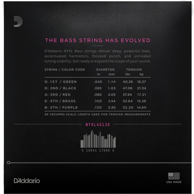 D'addario NYXL45130 Strenger elbass 5-strengs Long Scale 045-130 Regular Light