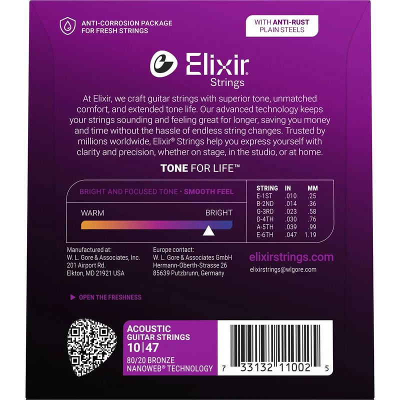Elixir 11002 Nanoweb ak. gitarstr. 80/20 Bronze 010-047