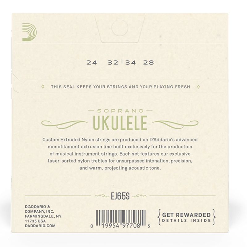 D'Addario EJ65S Ukulele-strenger sopran, svart nylon