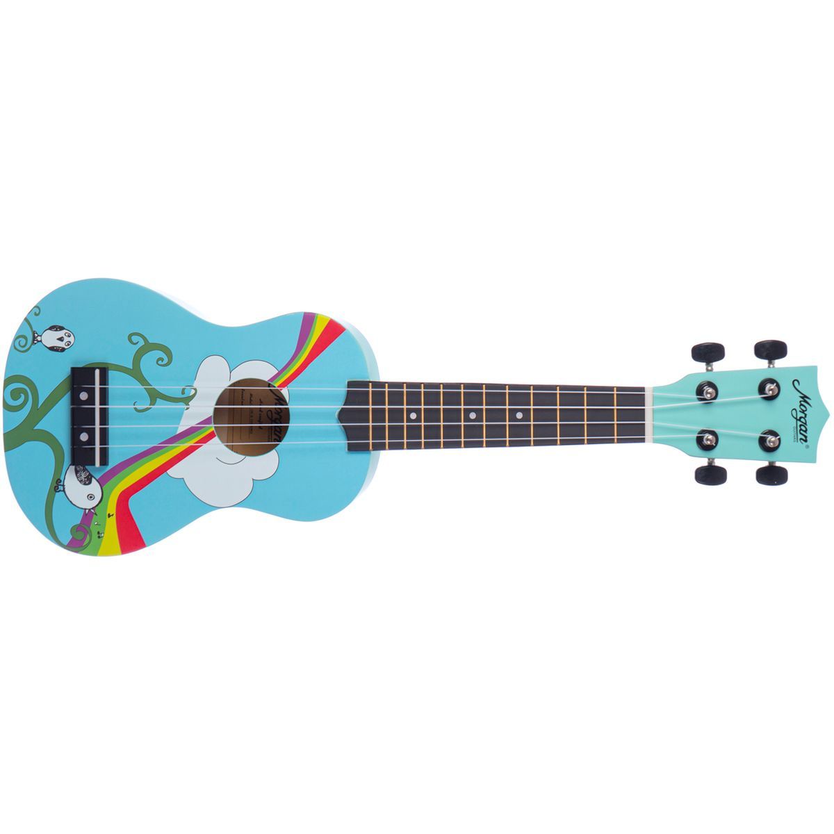 Morgan Sopran Ukulele UK S 100 Bird, blå med fuglemønster, m/bag