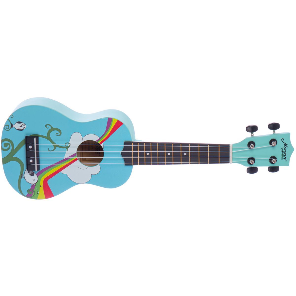 Morgan Sopran Ukulele UK S 100 Bird, blå med fuglemønster, m/bag