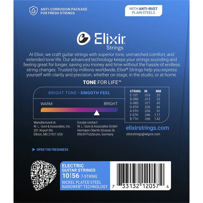 Elixir Nanoweb Elgitarstrenger 12057, 7-strengs, Light, 010-056