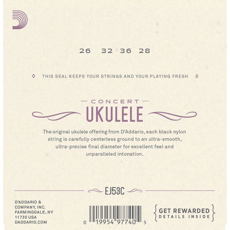 D'Addario EJ53C Ukulele-strenger for Concert-ukulele, Hawaiian Black Nylon