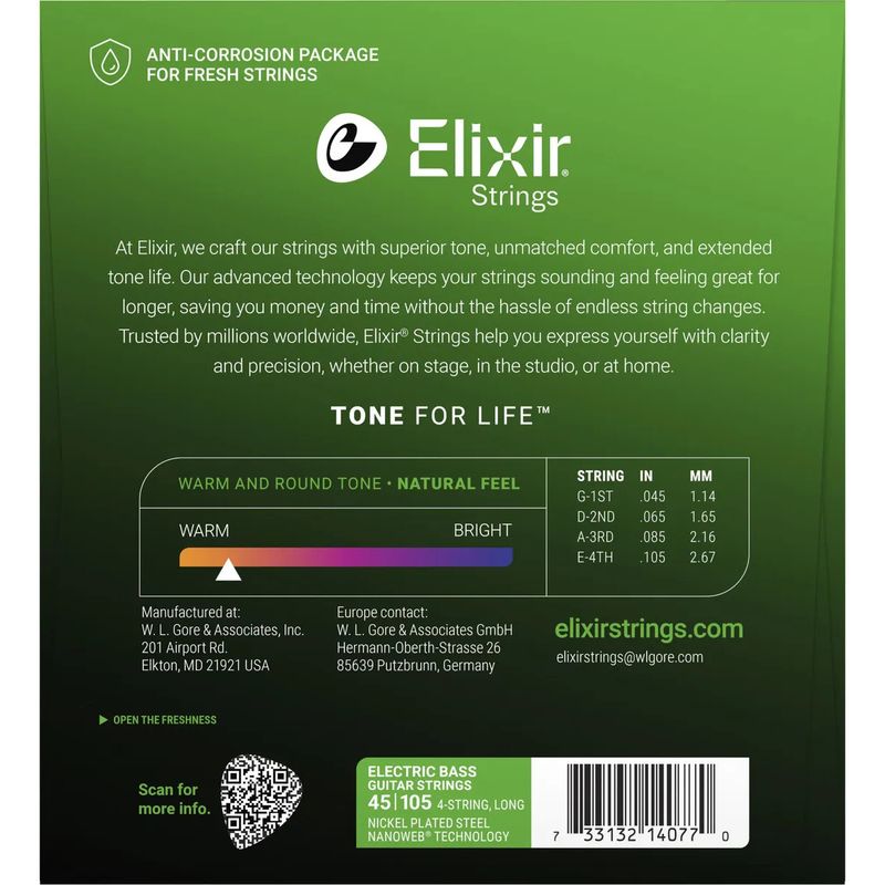 Elixir Nanoweb Elbasstrenger 14077, 4-strengs Long Scale 045-105